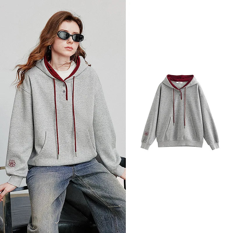 Womens Hooded Sweatshirt Stitched Colorblock Casual Fit
