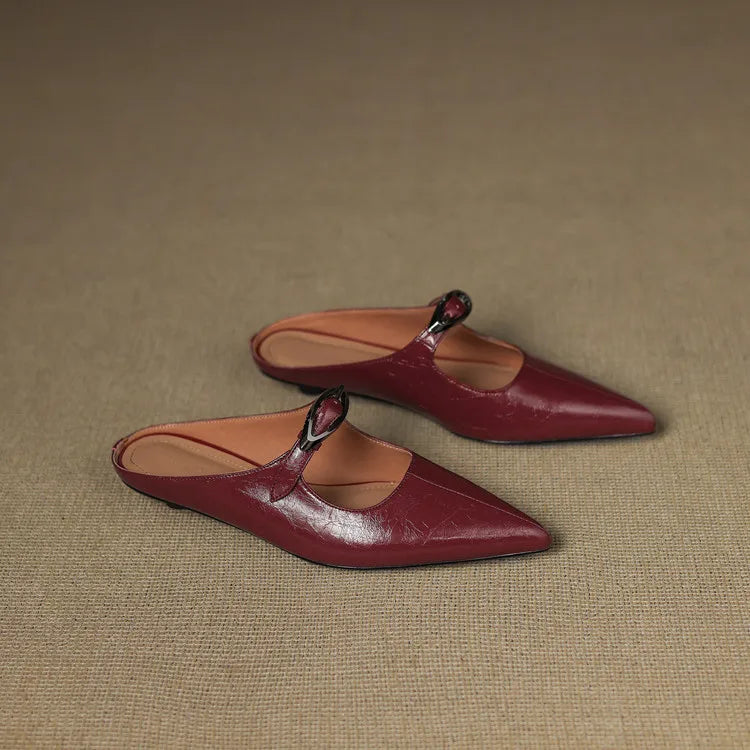 Womens Genuine Leather Mules Slip-On Style