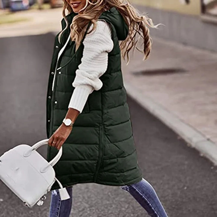 Womens Long Puffer Vest Quilted Sleeveless - BritishMode