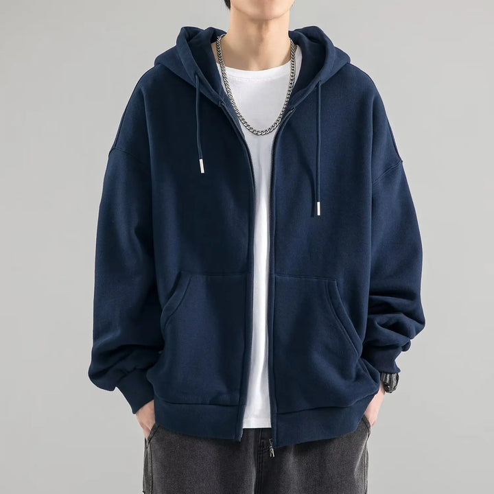 Mens Hooded Sweater with Zip Relaxed Fit - BritishMode