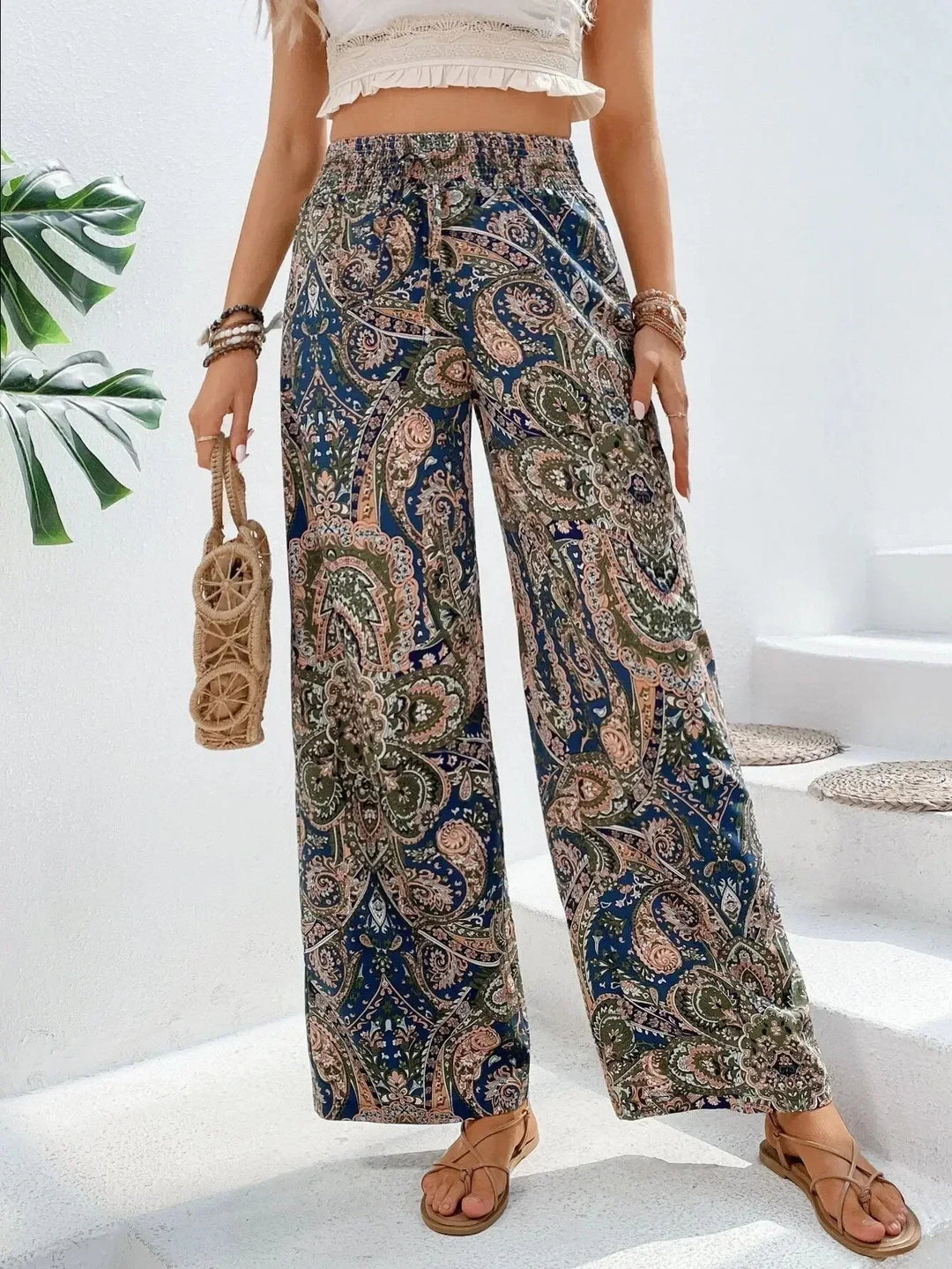 Womens Printed Stretchy Pants Comfortable Loose Fit