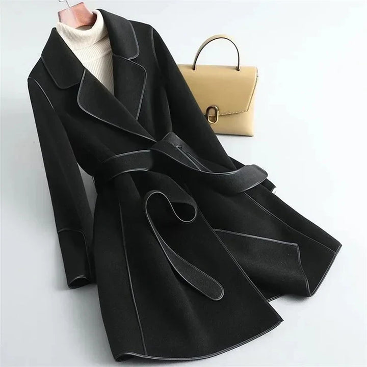 Womens Wool Coat Belted Tailored Wrap Overcoat
