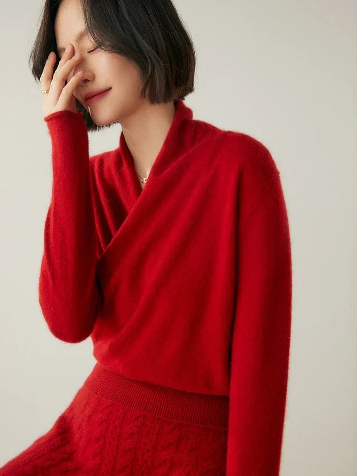 Womens Cashmere Wrap Sweater Soft Knit Crossover Style
