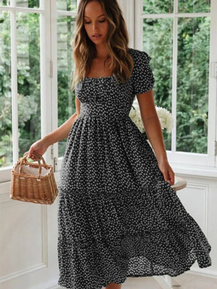 Womens Maxi Dress Floral Pattern Long Sleeve High Slit