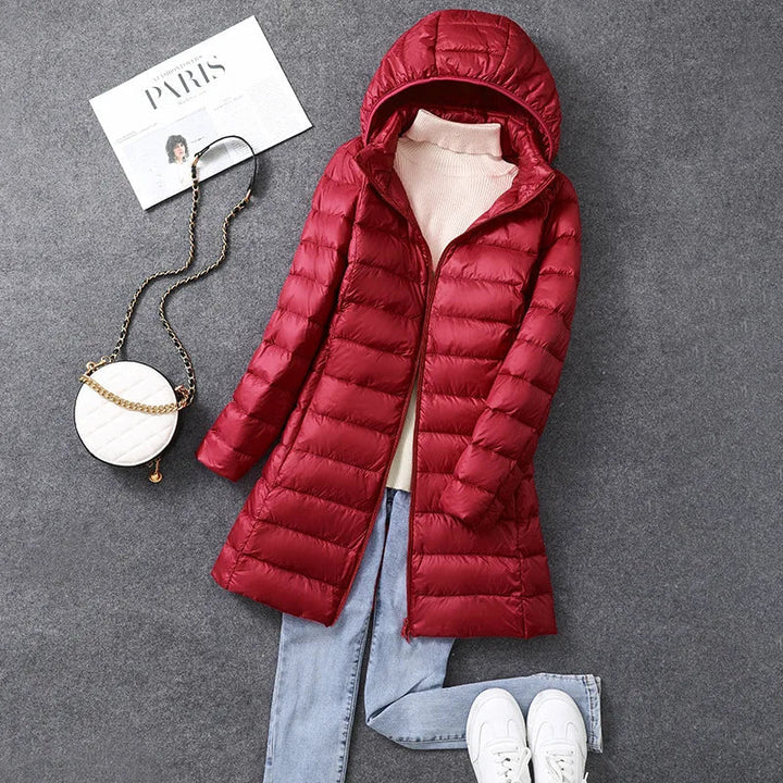 Womens Long Puffer Coat with Detachable Hood Winter