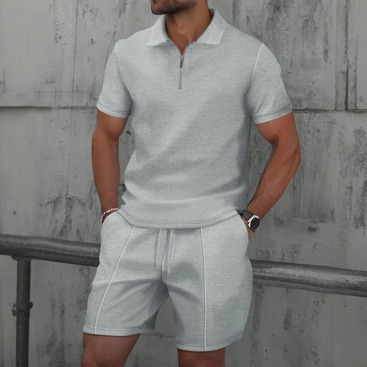 Mens Suit Set Lightweight Breathable Zip-Up Short Sleeve