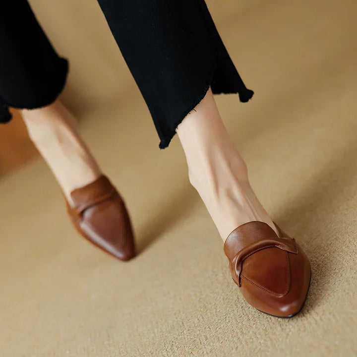 Womens Leather Mules Genuine Material Slip-On