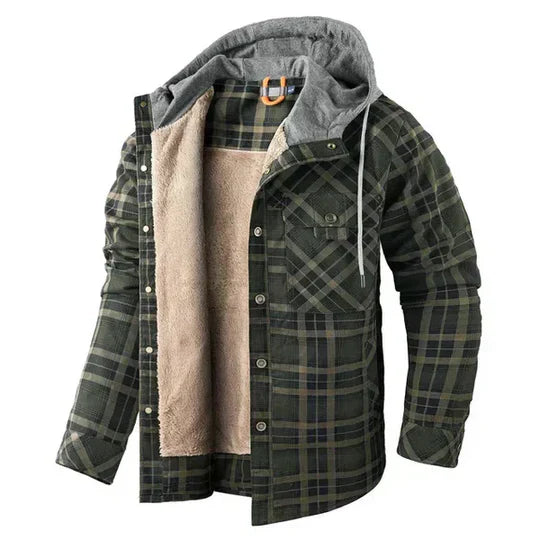 Mens Shirt Jacket Hooded Plaid Pattern