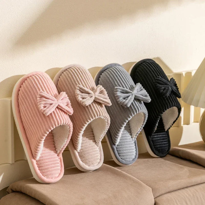 Womens Cozy Slippers with Bow Detail Comfortable Fit