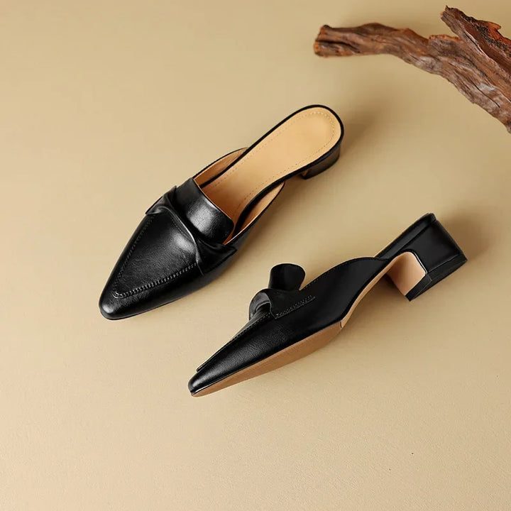 Womens Leather Mules Genuine Material Slip-On