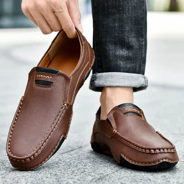 Mens Leather Loafers Slip-On Classic Fit