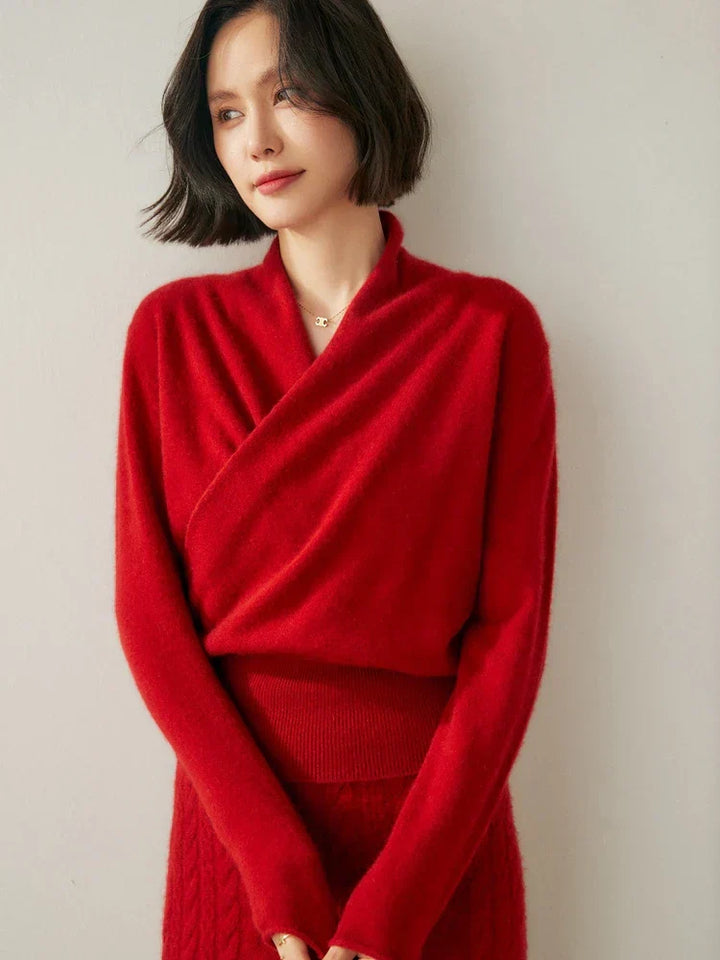 Womens Cashmere Wrap Sweater Soft Knit Crossover Style