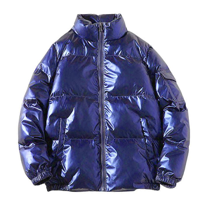 Mens Puffer Jacket Metallic Finish Stand Collar