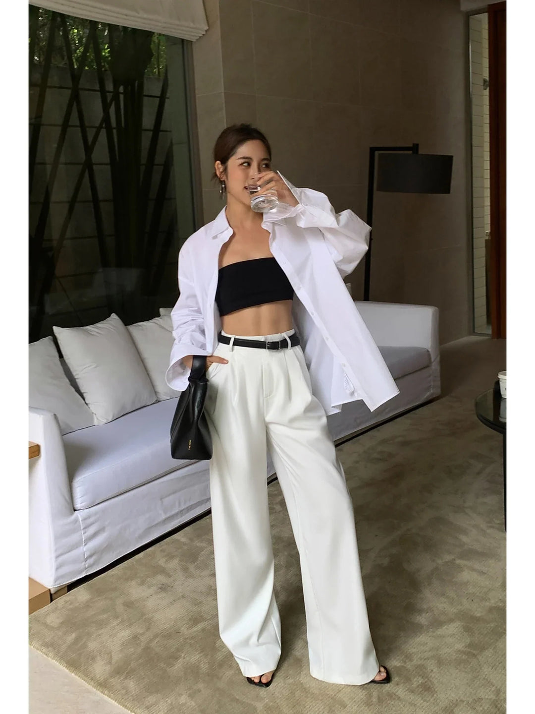 Womens Wide Leg Work Pants Relaxed Fit