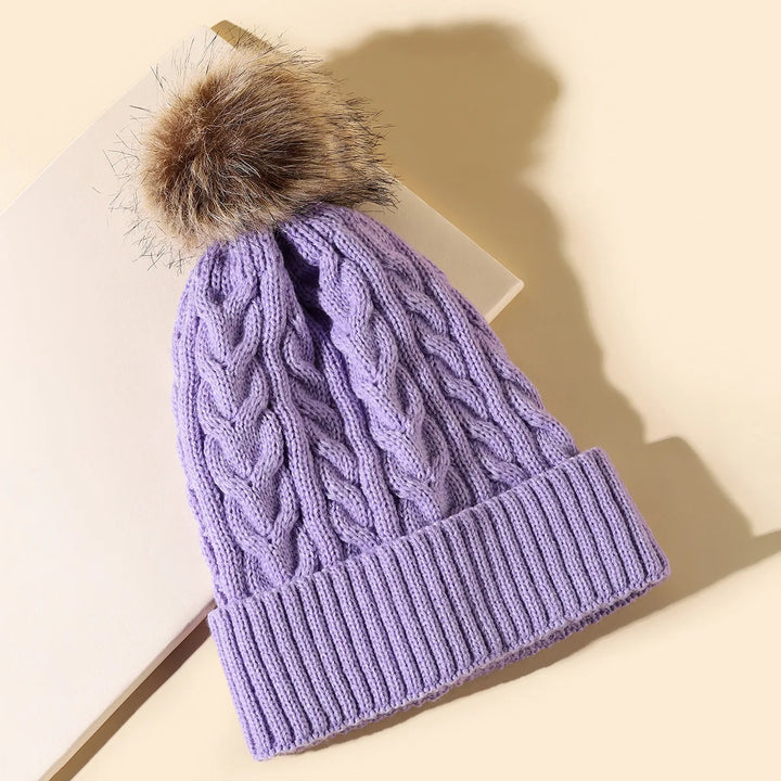 Womens Winter Beanie with Soft Pom Pom Knit