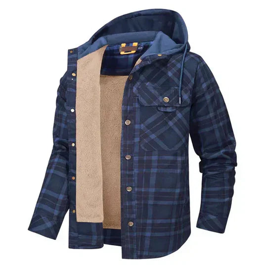 Mens Shirt Jacket Hooded Plaid Pattern