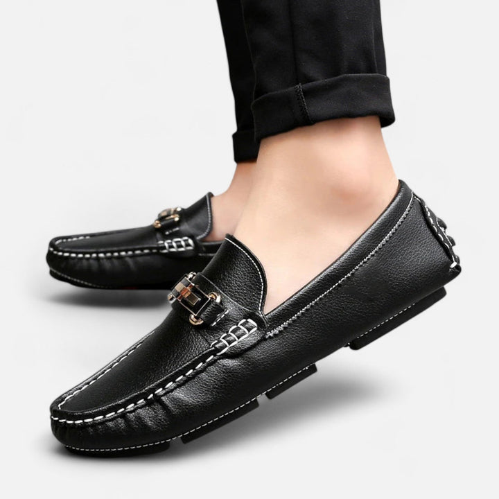 Mens Leather Driving Loafers with Horse Bit Detail