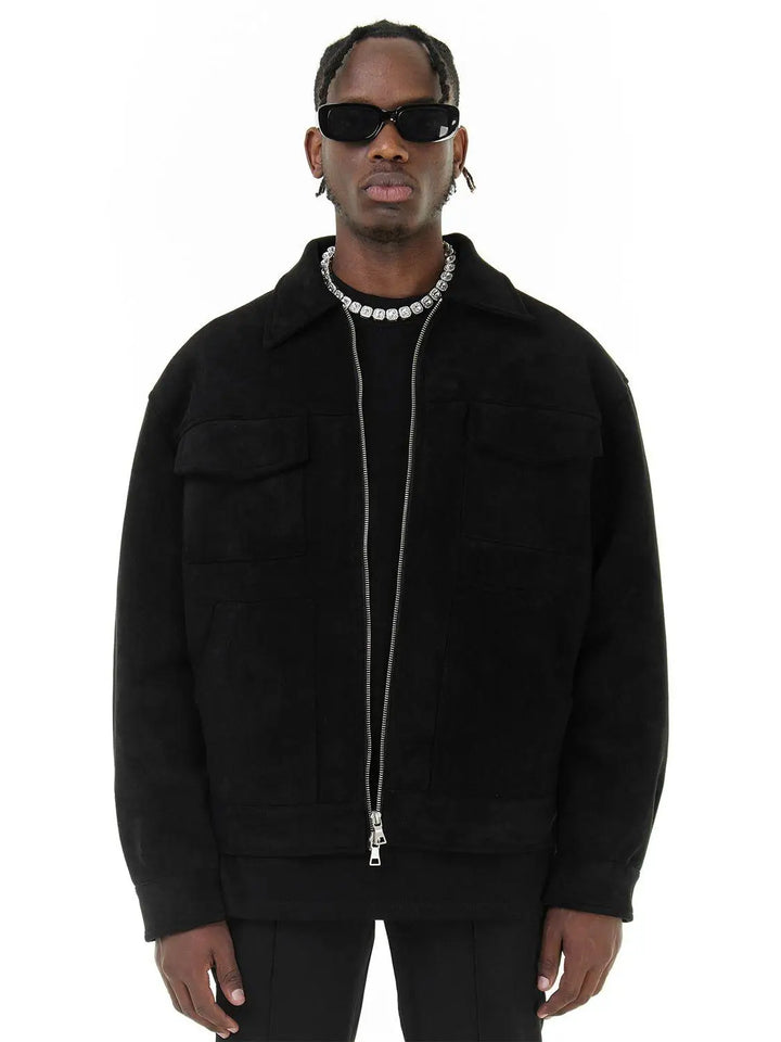 Mens Suede Cargo Coat Urban Style