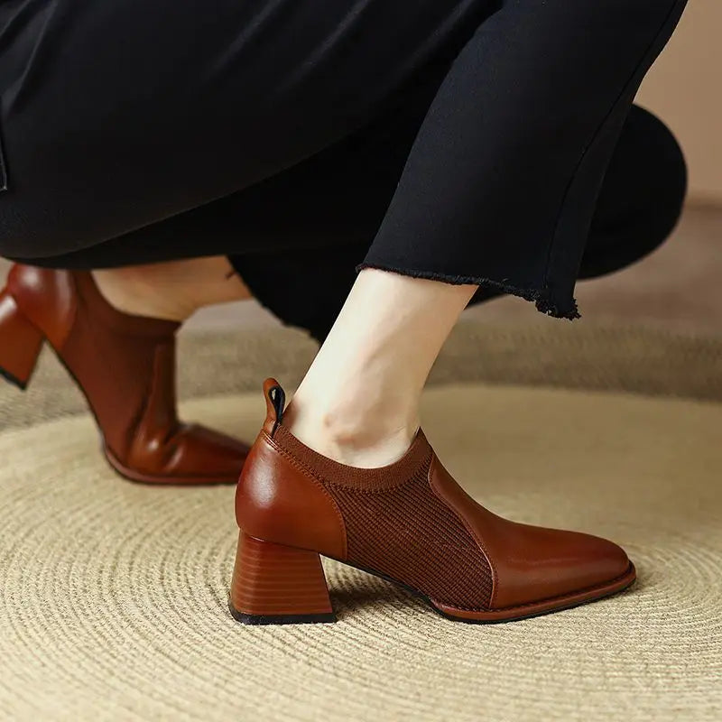 Womens Ankle Boots Leather Slip-On