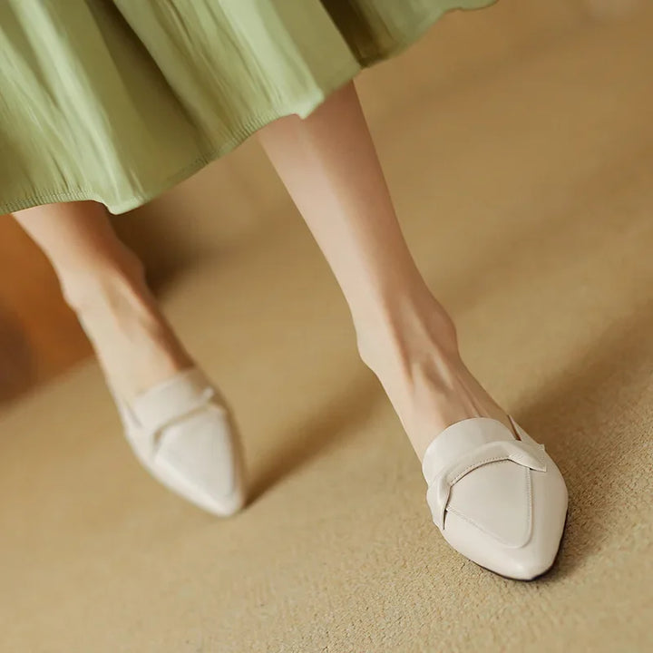 Womens Leather Mules Genuine Material Slip-On