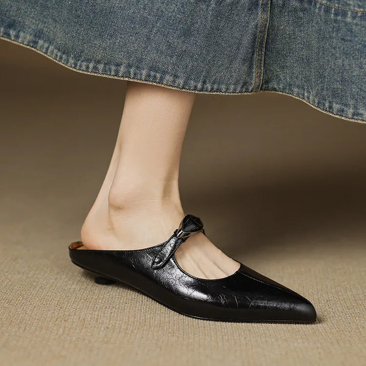Womens Genuine Leather Mules Slip-On Style