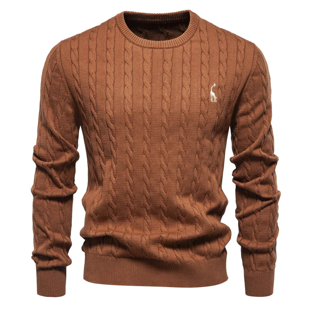 Mens Crew Sweater with Animal Print Cozy Fit