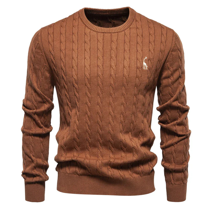 Mens Crew Sweater with Animal Print Cozy Fit
