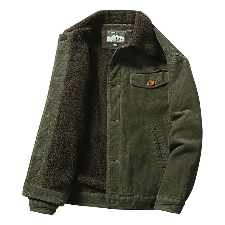 Mens Corduroy Parka Coat Soft Fleece Lined