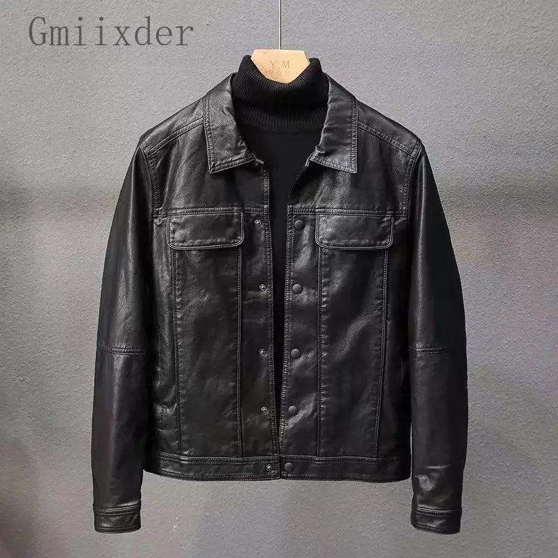Mens Slim Fit PU Leather Motorcycle Jacket - BritishMode