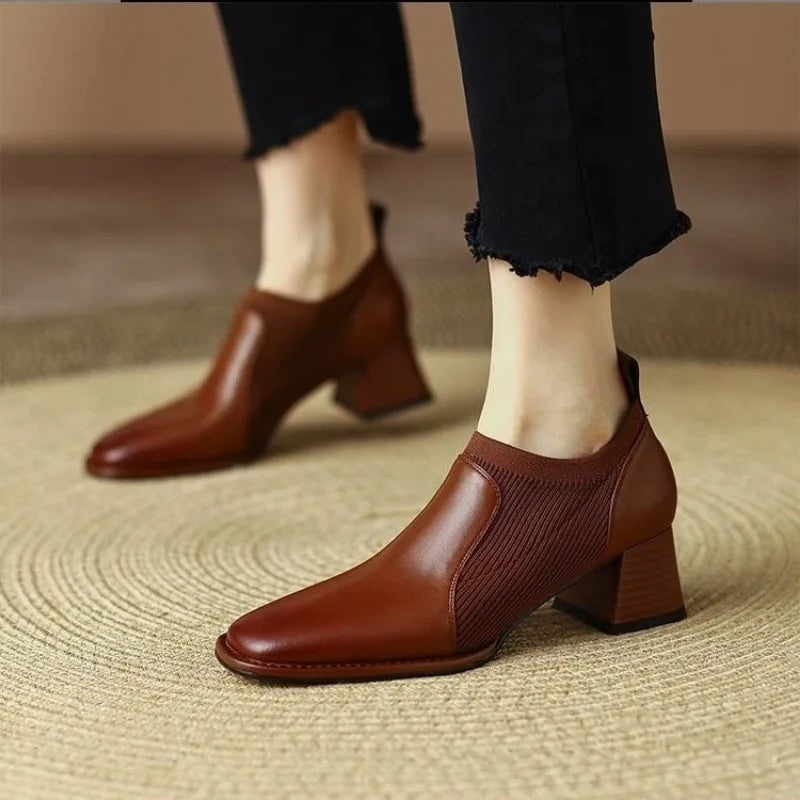 Womens Ankle Boots Leather Slip-On