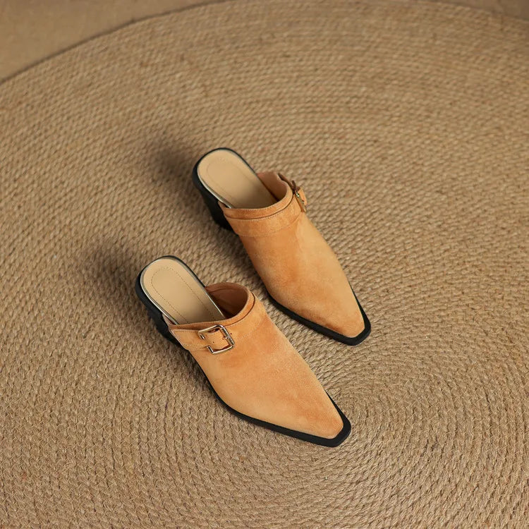 Womens Suede Mules Slip-On Style