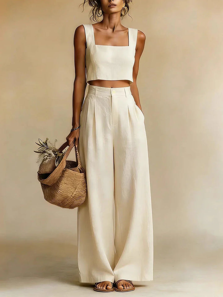 Womens Crop Top and Palazzo Trousers Set Square Neck Summer
