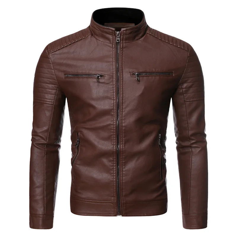 Mens Biker Jacket Synthetic Leather Slim Fit