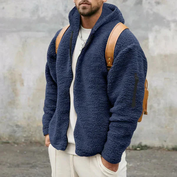 Mens Hooded Fleece Jacket Relaxed Fit - BritishMode