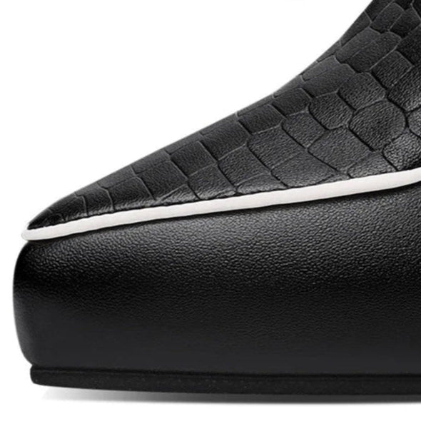 Womens Croc-Embossed Heels Pointed Toe