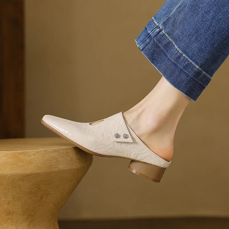 Womens Genuine Leather Mules Slip-On Style