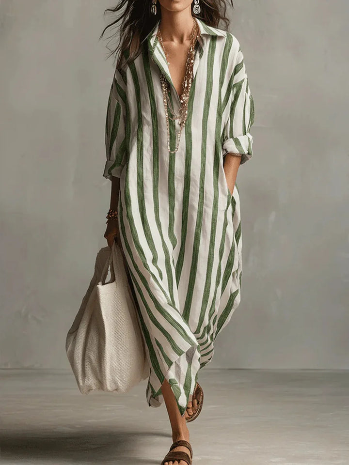 Womens Maxi Shirt Dress with Lapel Collar and Button Placket