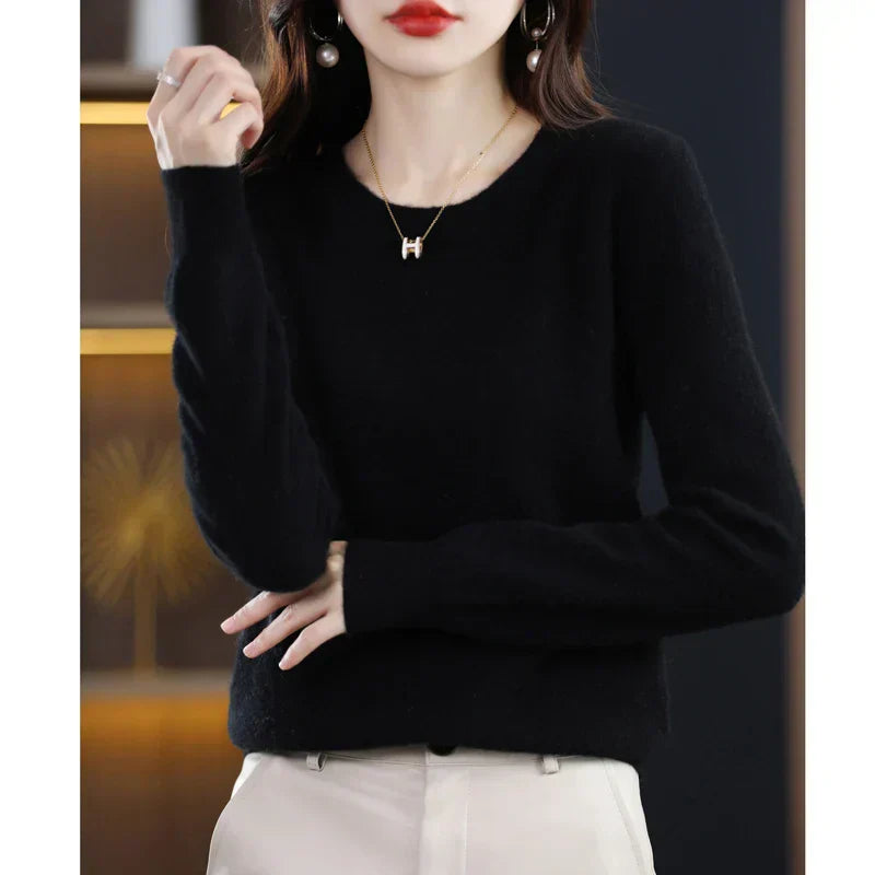 Womens Merino Wool Crew Neck Soft Sweater