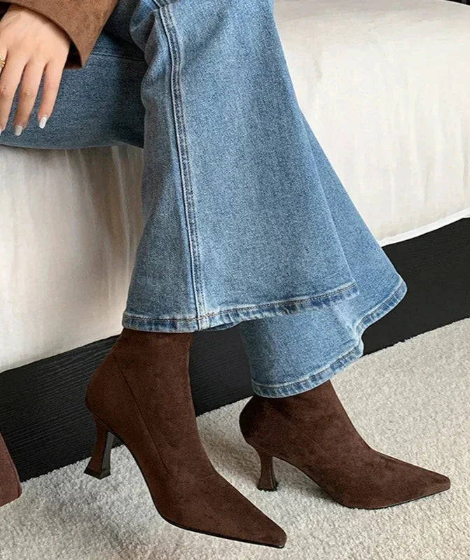 Womens Ankle Boots High Heel Leather Style