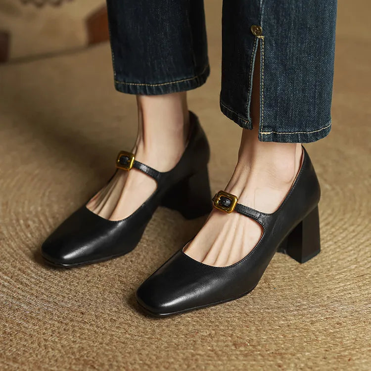 Womens Genuine Leather Heels Classic Fit