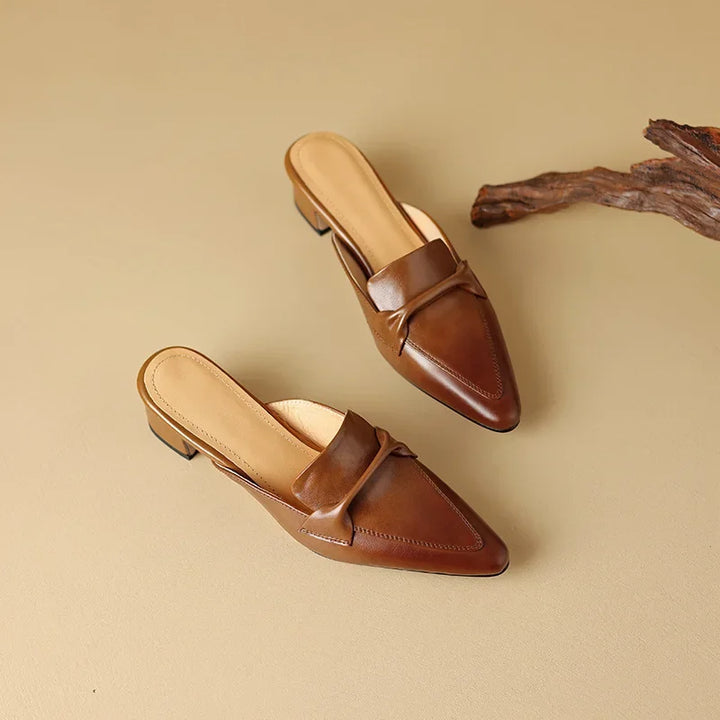 Womens Leather Mules Genuine Material Slip-On
