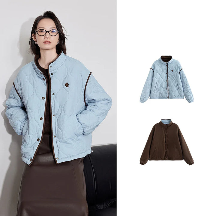 Womens Wool Parka Coat Thick Two-Tone Design