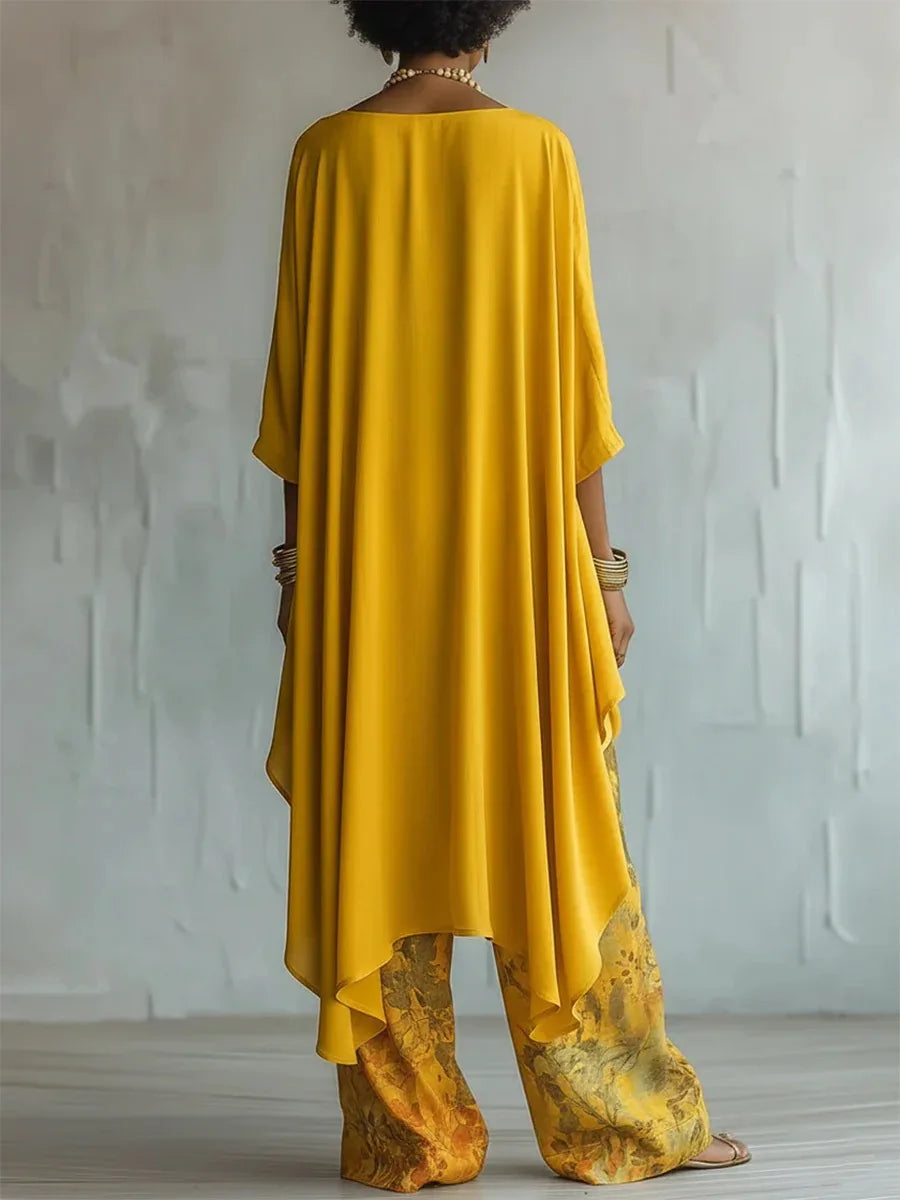 Womens Two-Piece Set with Wide Leg Trousers Loose Fit