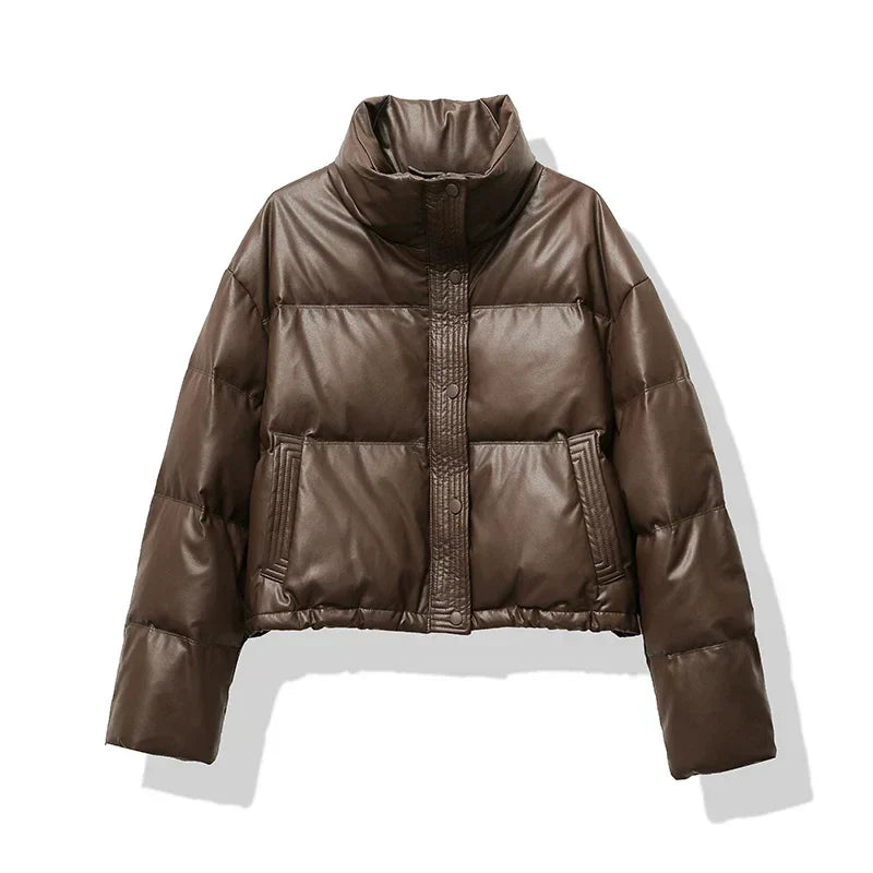 Womens Puffer Coat Shiny Lightweight Short Fit - BritishMode
