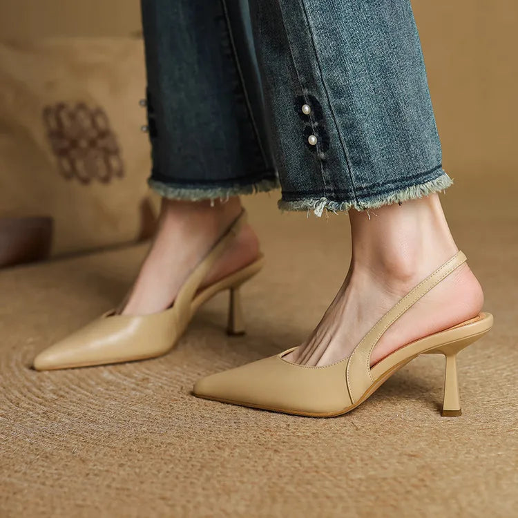 Womens Slingback Shoes Genuine Leather