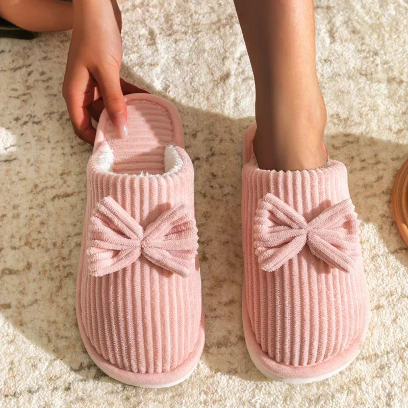 Womens Cozy Slippers with Bow Detail Comfortable Fit