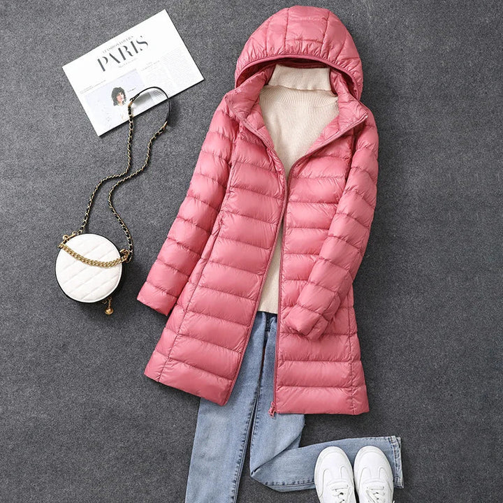 Womens Long Puffer Coat with Detachable Hood Winter