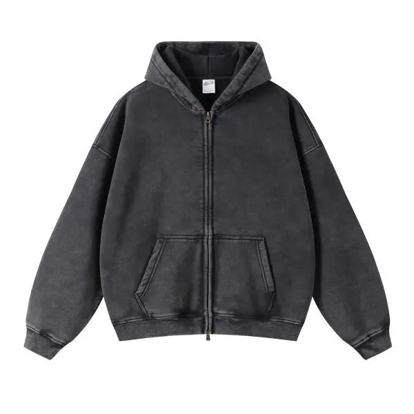 Unisex Full Zip Hoodie Distressed Street Style