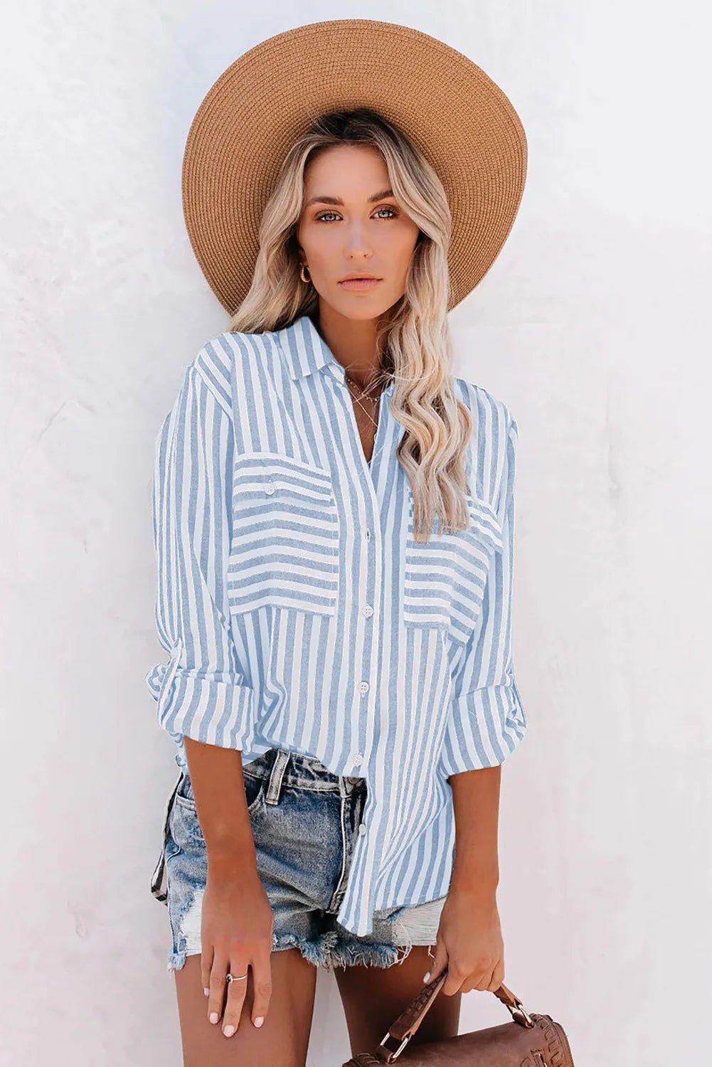 Womens Blouse Cotton Stripe Relaxed Fit