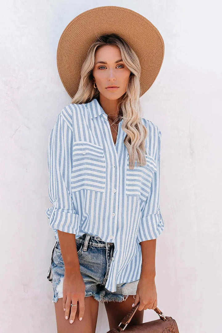 Womens Blouse Cotton Stripe Relaxed Fit